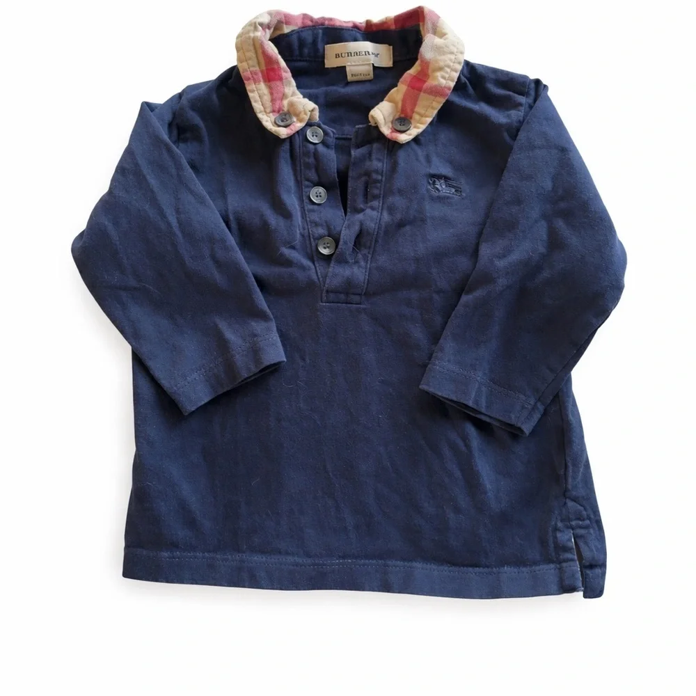 Burberry Kids Shirt in Navy with Red Plaid Collar